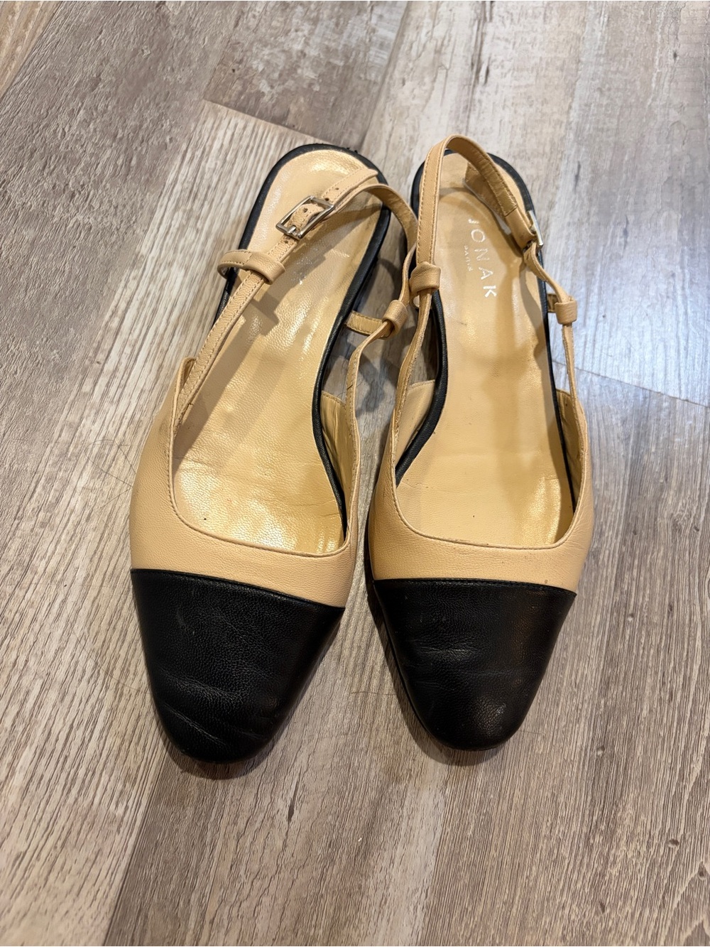 Jonak Beige and Black Two-Tone Slingback Flats